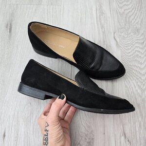 Corpcore black monochrome suede preppy loafer shoes | WMS 8